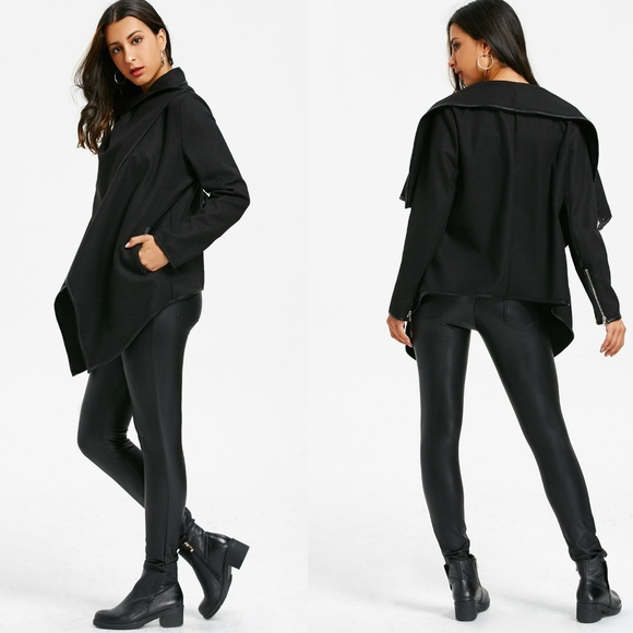 Christine-Leather Trim Wrap Collar Jacket - Picture 2 of 8